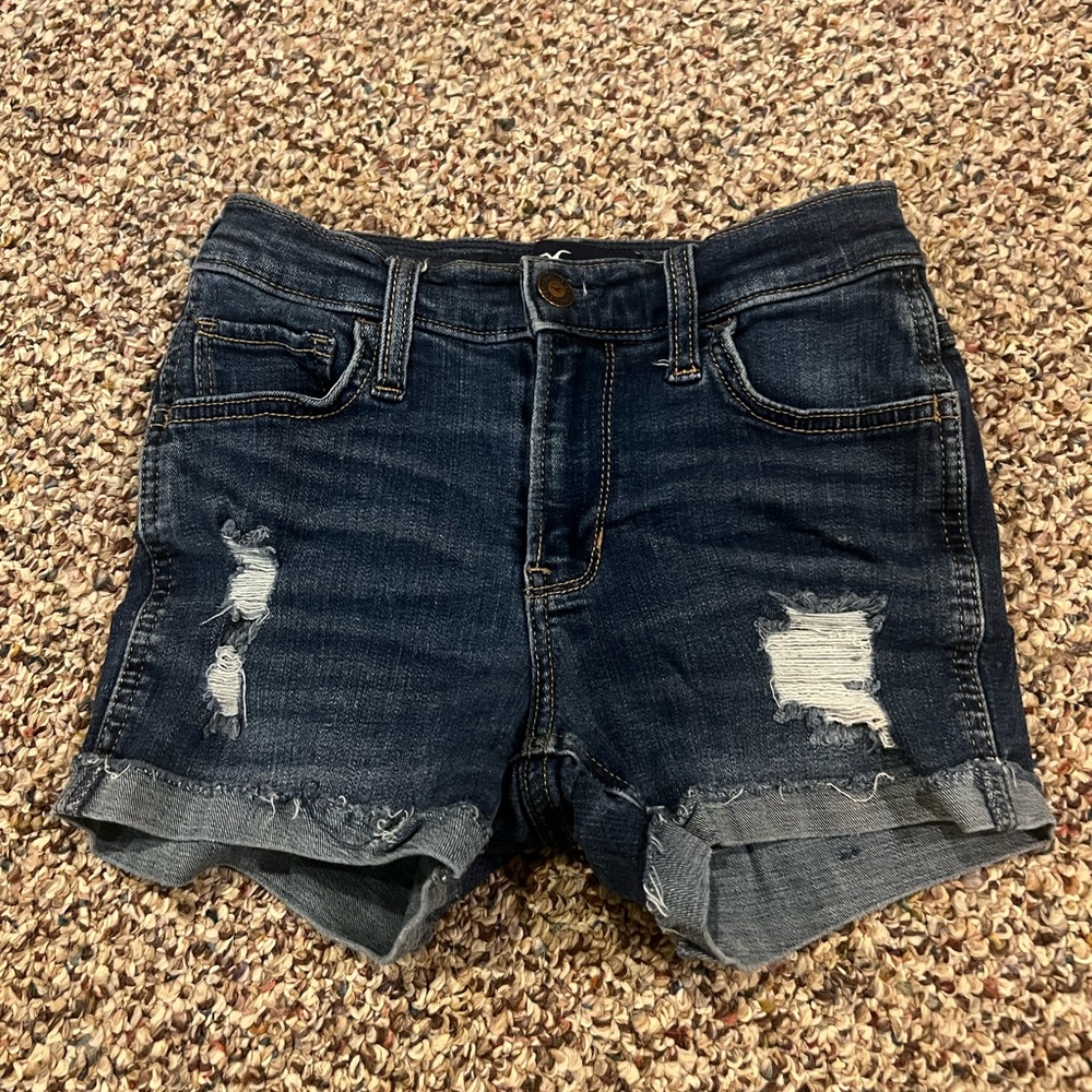 Hollister Dark Blue Distressed Denim Shorts